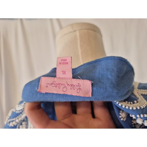 Lilly Pulitzer Womens Solid Blue 100% Linen Amelia Island Tunic Top XL - Picture 6 of 6